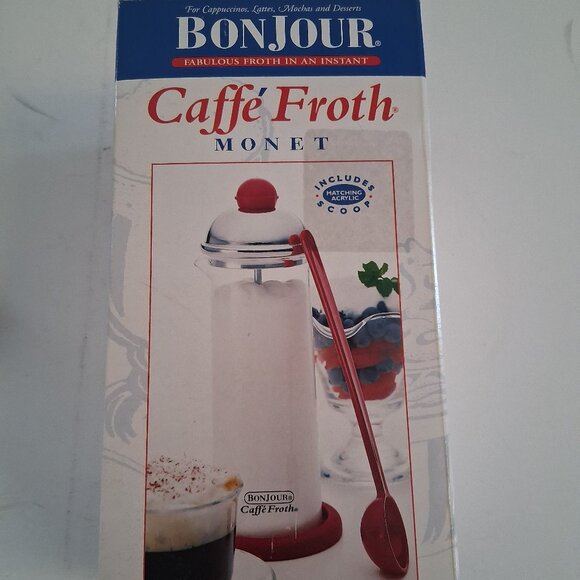 BonJour Manual Milk Frother Stainless Steel and Coffee Glass Carafe Froth NEW - Picture 4 of 4